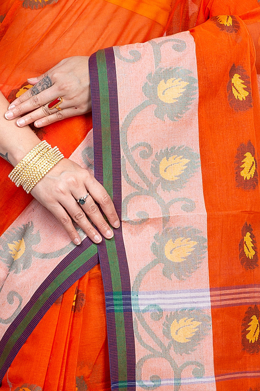 Orange Pure Cotton HapChaka Tant Saree (885)